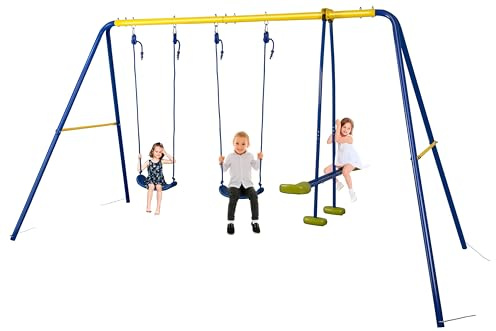 HLC Lot de Trois Balançoires pour Enfants, avec Deux Sièges de Balançoire et Une Balançoire Face à Face, Idéal pour la Maison/Parc/Jardin