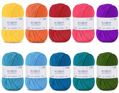 Hilo crochet (50 g x 10 colores), 5 capas de hilo para tejer, hilo para tejer y tejer, juegos de hilo de lana para tejer y manualidades, hilo acrílico supersuave para principiantes y niños 03