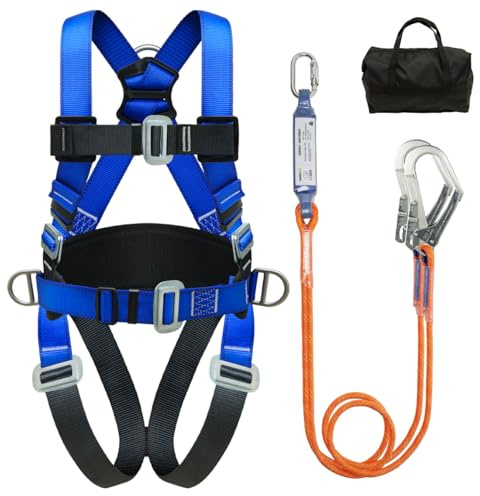 DIJJIG Kit di Imbracatura di Sicurezza Anti-Caduta con Cordino da 1,8 m, Regolabile, Protezione Addominale Spessa, Utilizzato per Operazioni ad Alta quota, Edilizia, Potatura Alberi, Certificazione CE