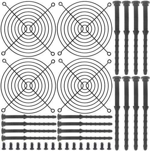 HAAMNING7 140 mm svarta fingergrillar, PC dator kylfläkt grill 140 mm skydd skydd skydd för PC med skruvar gummi PC fläktskruv (4-pack)