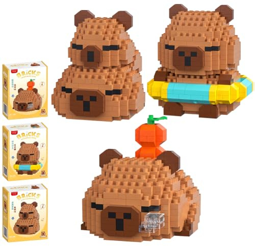 Capybara Blocs de Construction, 3PCS Mini Figurine en Briques Jeux de Construction 3D Mini Blocs de Puzzle Micro Bloc de Constructions Figurines Modèle Building Block Set pour Cadeaux d'Anniversaires