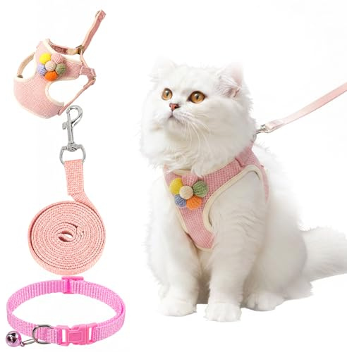 2PCS Kitten Harness and Lead Set, Cat Harness, Kitten Harness and Lead Set, Cat Leash, Walking Option for Small Cats, Five-Petal Flower Design with Adjustable Collar, Comfortable Fit for Indoor and Ou
