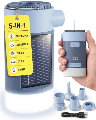 LEBENLANG 3 in 1 Elektro Luftpumpe Akku - 4,5kPa & 4000mAh mit Solarpanel