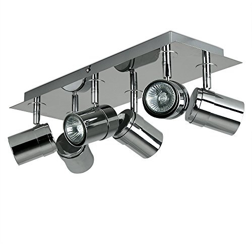 MiniSun | Modern Rectangular 6 Way Adjustable Ceiling Spotlight in a Silver Chrome Finish | Ceiling Spots, Home Décor & Improvement Essential | Includes 5W LED Bulbs [6500K Cool White]