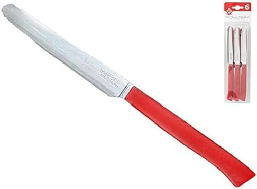 Home 0 Coltelli da Tavola con Punta Seghettata, Confezione da 6 Pezzi, Inossidabile, Acciaio/Rosso, 29x2x8 cm, 6 unità