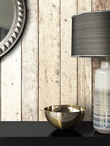 NEWROOM Papier peint Beige Poutre en Bois Intissé - Maison de Campagne Marron Blanc Bois Bandes Vintage