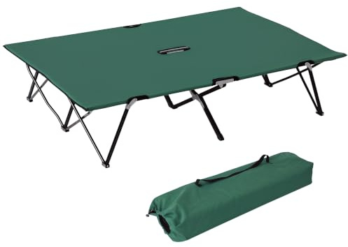 Outsunny Double Camping Bed Foldable Cot Sunbed with Carry Bag Green | Outdoor Patio Sleeping Bed, Super Light