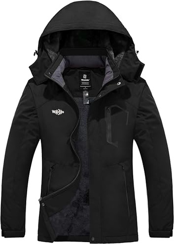 Wantdo Giacca da Sci Montagna Outdoor Calda Cappotto da Neve con Cappuccio Parka da Snowboard Idrorepellente Giubbotto a Vento Invernale Donna Nero L