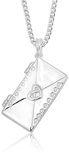 DTPsilver – halskedja pansarkedja hängsmycke/medaljong 925 sterlingsilver för kvinnor/kuvert med hjärta, Sterlingsilver, enkel