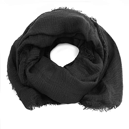Karl Loven Pañuelo Mujer Bufanda Arrugada Fular Pashmina Cuello, Negro, 1m90