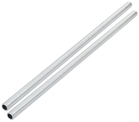 sourcing map Tige Filetée Creuse M10 Tube Filete Filetage 310mm Longueur Supérficiel Lampe Tuyau Mamelon pour Réparation Luminaire Lampe Lustre Zingué Argenté Paquet de 2