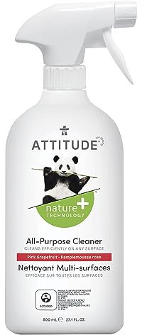 ATTITUDE All Purpose Cleaner Spray, EWG Verified, Vegan, Made with 94% Plant-Based Ingredients, Streak-Free for Kitchen, Bathroom, Glass & More, Pink Grapefruit Scent, 800 mL