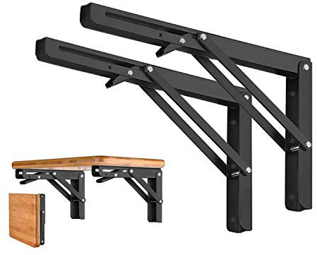 O'woda 2 Stück 250mm Klappkonsole Schwerlast, maximale Tragfähigkeit 50kg/110lb, Klappregalhalterungen, Regalträger & -Stützen, Klappscharnier für Haus Küche Büro Grill Wandhalterung - Stahl, schwarz