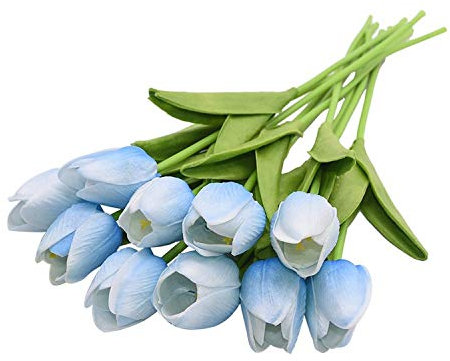 KHTO - Bouquet di fiori artificiali, 10 pezzi, con tulipani veri e propri al tatto, per decorazione di matrimoni, decorazione per la casa (azzurro)