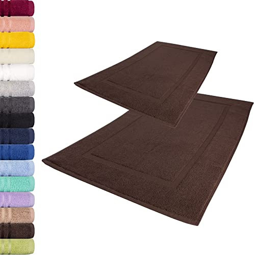 Lavea® 2er Set Badematte 50x80 cm – Waschbare Badematten aus 100% Baumwolle, Frottierserie Elena, 800 g/m², extra saugstark und strapazierfähig – ideal für Badezimmer und Dusche – Kaffeebraun