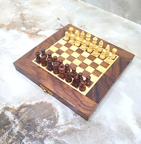 Schachbrett-Set aus Holz, zusammenklappbar, 20,3 cm, Braun