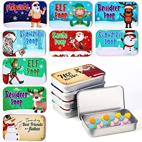 Peryiter 10 Pcs Novelty Christmas Empty Mint Tins Christmas Mint Tins Funny Gag Gifts, 3 x 2 x 0.6 mas Gift Bag Stuffer, Mini Tin Without Candy, White Elephant Exchange Gifts(Vivid Style)