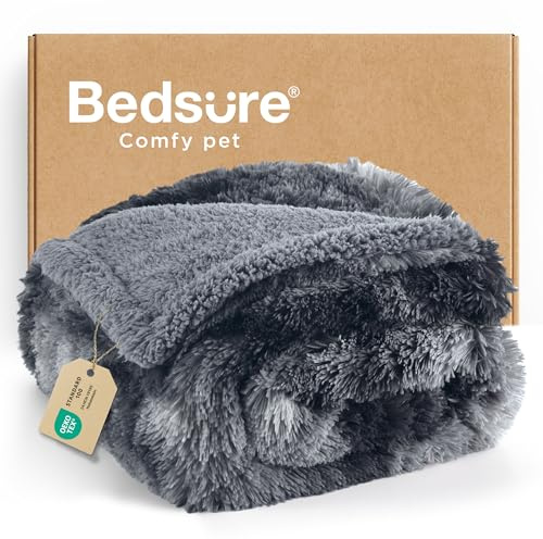 Bedsure Dog Blankets for Large Dogs, Fluffy Waterproof Dog Blanket for Couch Protector and Bed Washable, Fuzzy Faux Fur Pet Throw Blankets for Calming, Dog Accessories, XL, 50×60 inch, Tie-dye Grey