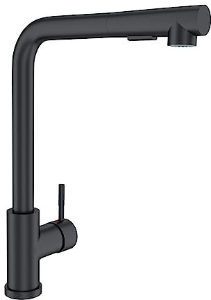 Robinet d'évier de cuisine noir avec douchette extensible haute pression pivotant à 360° en acier inoxydable deux types de jet d'eau