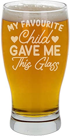 Vaso de cerveza grabado con texto en inglés My Favourite Child Gave Me This, vaso de pinta de cerveza, sidra, tulipán, vaso de pinta de tulipán, regalo divertido de niños, regalos para padres, mamá