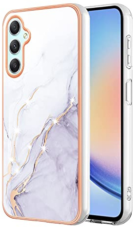 QIWEIQING Compatible avec Coque pour Samsung Galaxy S23 FE Coque Girly Case Paillette Marbre Design Téléphone Coque Silicone Gel TPU Flex Soft Skin Etui pour Samsung Galaxy S23 FE.White YBD