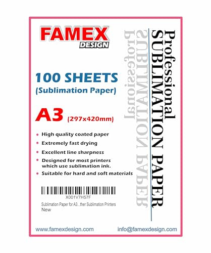 Sublimation Paper for A3-100 Sheets, Compatible with Epson, Sawgrass, Ricoh, Brother Sublimation Printers