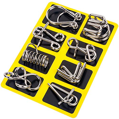 Srliya Puzzles en Fil Métallique, Test de Qi, Jeu d'esprit, Jouets, Casse-tête, Tour de Magie, Anneaux de Puzzle en Métal (Jaune)