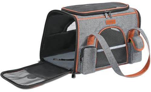 Transportín para Gatos y Perros hasta 7 kg, COMSLE Transportin Perro Avion con Malla Transpirable y Asas, Bolsa Transporte Perro con Colchón Suave, Trasportines Perro Mediano Pequeño, Gris Oscuro
