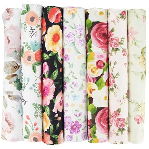 Bomullstyg tygpaket, 7 stycken 50 x 50 cm tyger för sömnad, lapptäcke, gör-det-själv tygpaket, metervara, tyger för kläder, sängkläder, gardiner, dukar – ros