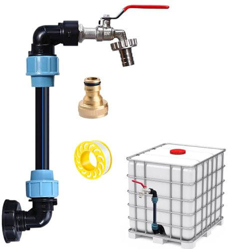 Golgner IBC robinet de sortie col de cygne 3/4, adaptateur IBC S60x6 kit de raccordement IBC, pour 2 réservoirs IBC côte à côte, pour conteneurs IBC, réservoirs d'eau de pluie