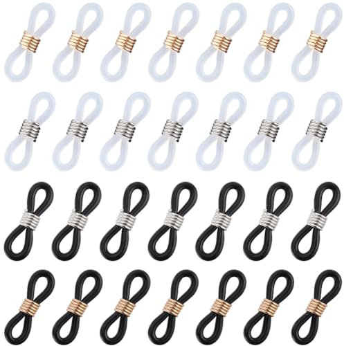 SUNNYCLUE 1 Box 120Pcs Eyeglasses Strap Ends Small Eyeglass Chain Connector Sports Spectacle End Silicone Adjustable Anti-Slip Rubber Connectors for Eye Glasses Holder Loop Necklace Chain Sunglasses
