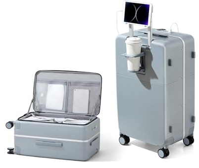 Hanke 20 Inch Cabin Suitcase with Combination Lock and Cup Holder Carry on Suitcase Cabin Luggage Top Opening Hard Shell Suitcases Travel Luggage with Wheels, Grey