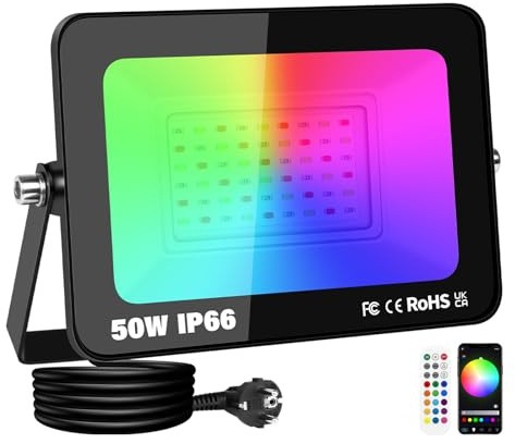 RIGIDON 1 x 50W Foco LED Exterior RGBW, 5000LM Proyector LED Colores