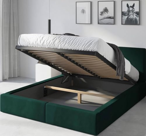 Interbeds Letto matrimoniale imbottito Hilton con struttura, box contenitore, imbottitura idrofobica (verde, 160x200)
