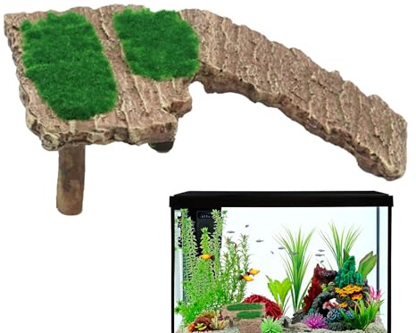 Rampa de Tortuga - Resina 3.15x5.51x1.77 Pulgadas | Área de descanso para reptiles, terraza para tortugas, muelle de descanso, suministros antideslizantes para mascotas | Reptil Paisaje Decoración Acu