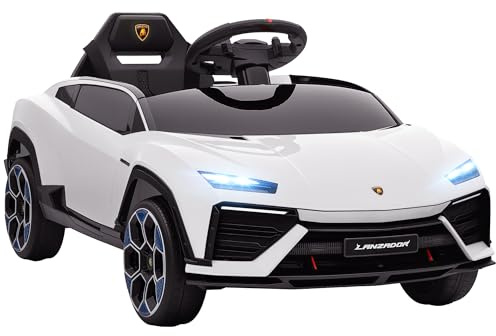 AIYAPLAY Coche Eléctrico para Niños de +3 Años, Lamborghini 12V Blanco | Coche de Batería, Mando a Distancia 2,4 G, Motor Doble, Ruedas con Suspensión, Faros, Música, USB