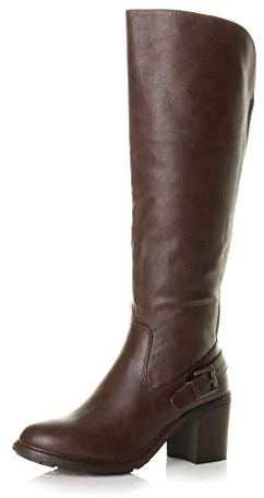 AJVANI block high heel wide calf zip stretch biker knee boots size 6 39