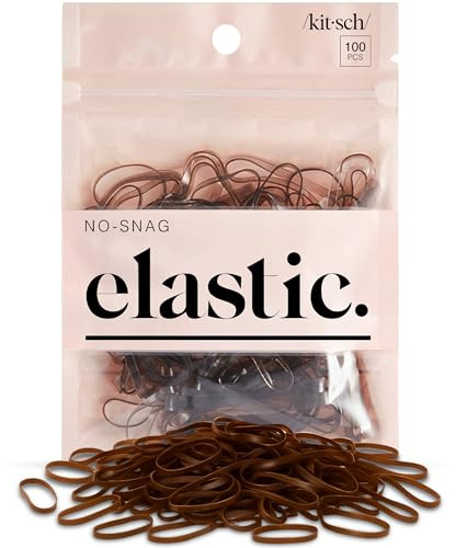 Kitsch Pro No Snag Mini Gummy Elastic Hair Bands For Hair Styling, Braids, Ponytails, Hair Ties for Toddlers, 100 Pcs in a Pack (100 Count (1 Pack), Brown)