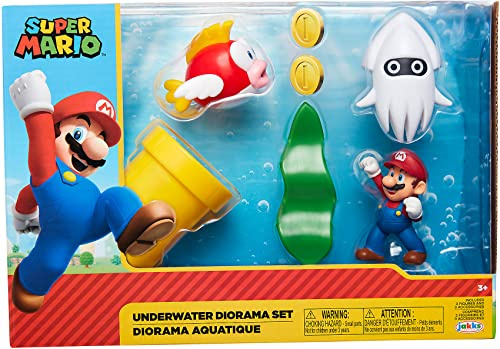 Nintendo - Diorama Super Mario Underwater, include Mario e i personaggi del videogioco, idea regalo per bambini e collezionisti, consigliato dai 3 anni in su