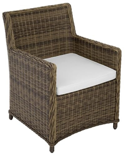 tectake 403236 Hochwertiger Rattanstuhl mit Aluminiumgestell, witterungsbeständig, bis 120 kg belastbar, 60,5 x 60,5 x 85 cm, Geflechtsessel inkl. Sitzkissen, braun