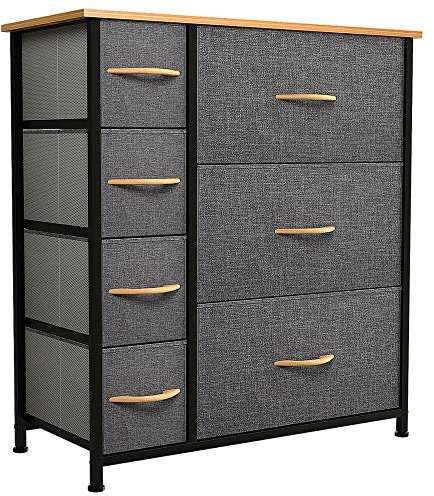 YITAHOME kommode mit Schubladen, Schrank mit 7 Schubladen aus Stoff, Aufbewahrungskommode Industrial Stil für Schlafzimmer, Wohnzimmer,Flur, Dunkelgrau Aufbewahrungsschrank