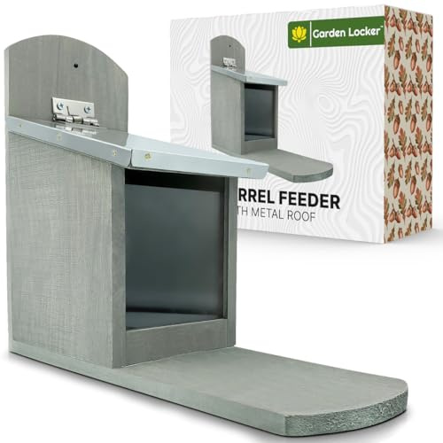 Wooden Squirrel Feeder with Metal Roof – Outdoor Feeding Station
