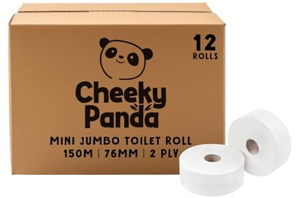 The Cheeky Panda – Professional Bamboo Mini Jumbo Toilet Rolls | Bulk Box of 12 Rolls (150m Length per Roll, 1800m Total) | Plastic-Free, For the Office, Eco-Friendly, Super Soft, Strong & Sustainable