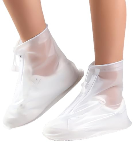 Docache Copri Scarpe Per Pioggia, Copriscarpe Impermeabili, Riutilizzabili, Con Cerniera, Antiscivolo, Galosce Per Donne, Uomini e Bambini (Bianco, (L) 40-41)