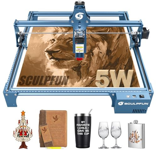 SCULPFUN S9 5W Machine à graver laser 410 x 400 mm Puissance laser 0,06 mm Ultra fine Compressée Coupe profonde pour bois 10-15 mm Protection des yeux Mise au point fixe