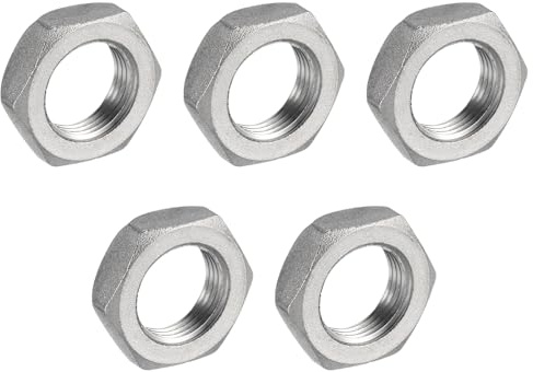 sourcing map 5 Pcs Cast Pipe Fitting Hex Locknut G 3/8 Female Thread | 304 Stainless Steel Hex Lock Nut (DN10) for Plumbing Fixed,Water Broom and Undercarriage Cleaner