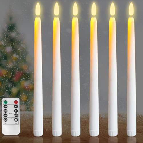 GOMETY 6 candele a LED con funzione timer, candele a punta senza fiamma con telecomando, avorio, fiamma tremolante, per decorazioni natalizie, camere, matrimoni e feste