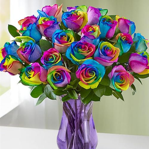 10 PCS Artificial Roses, Fake Silk Flowers Realistic Bridal Bouquets with Single Long Plastic Stems,Rainbow-Colored Roses Flowers for Decoration,for Wedding Valentines Birthday Party Arrangment