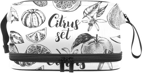 Neceser de viaje con pintura de tinta de frutas cítricas de doble capa para mujeres y niñas, bolsa organizadora de maquillaje con compartimento para brochas, multicolor, 27x15x14 cm/10.6x5.9x5.5 in,