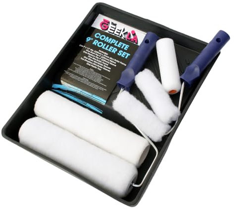 Paint Roller Set, 7 Pieces Twin Medium Pile Paint Roller Set with Tray & Frame | 2 x 9 Roller Sleeve, 1 x 4 Foam Roller Sleeve, 2 x Emulsion mini Roller Sleeves | Painting Walls & Ceilings Set